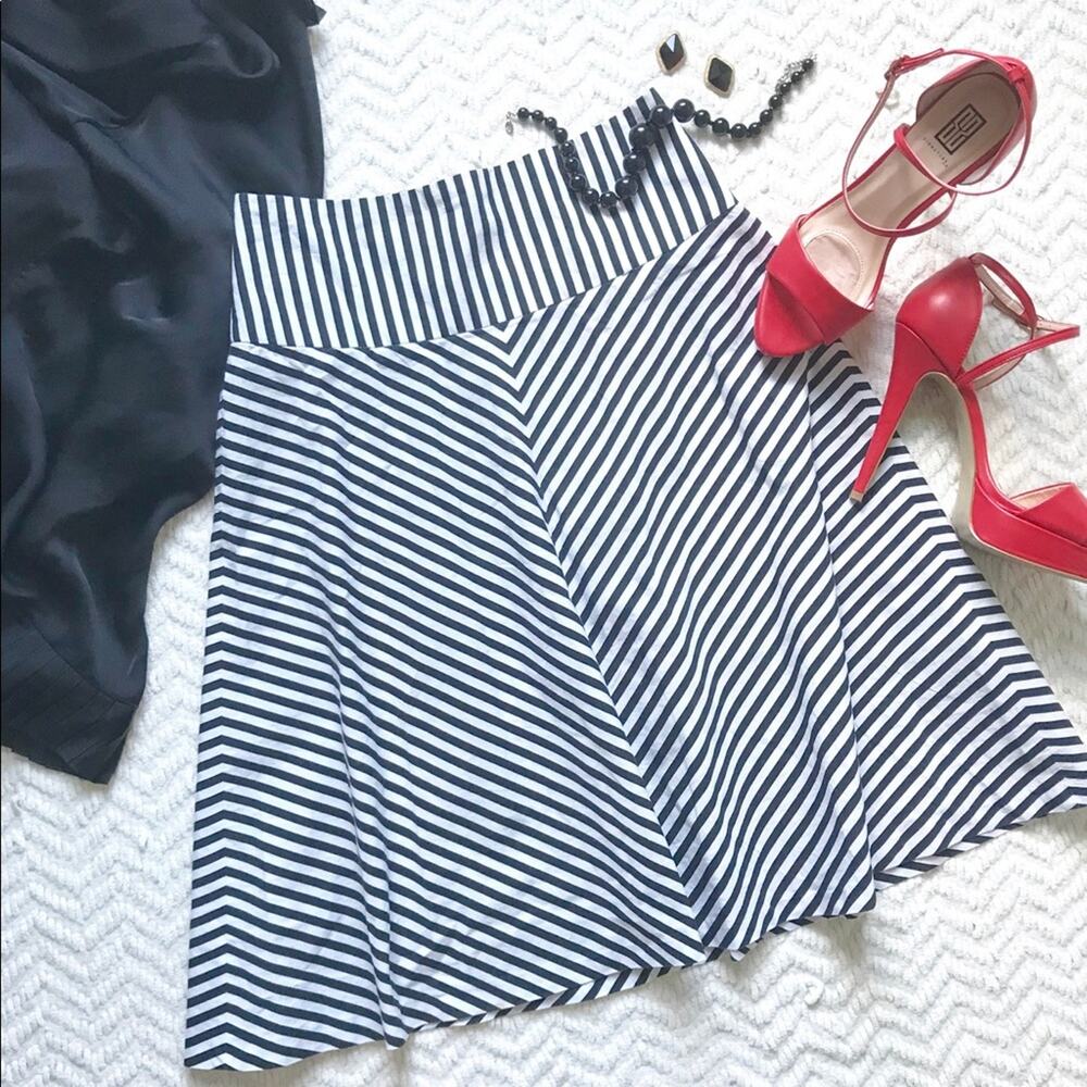 Zara Black and White Striped Midi Skirt